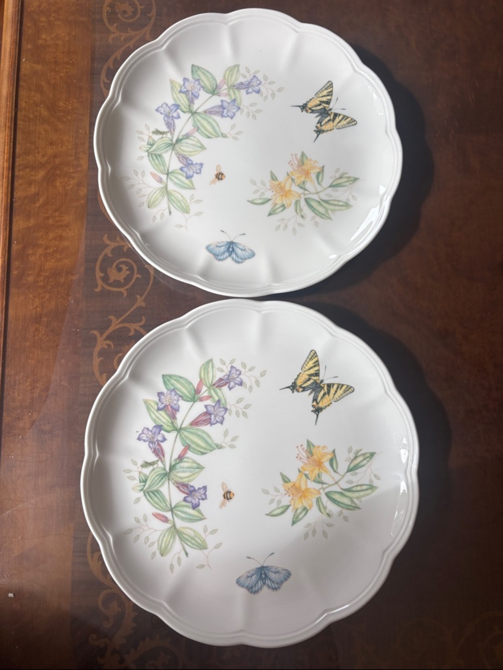 Lenox White Dinner Plates with Yellow Butterflies and Pastel Floral Motif